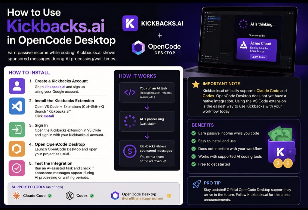 How to Use Kickbacks.ai in OpenCode Desktop (Installation Guide)